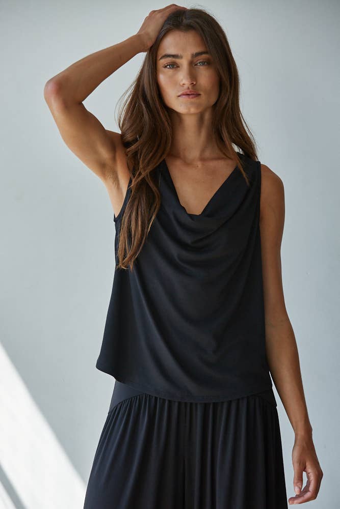 Knit Sleeveless Cowl Neck Top