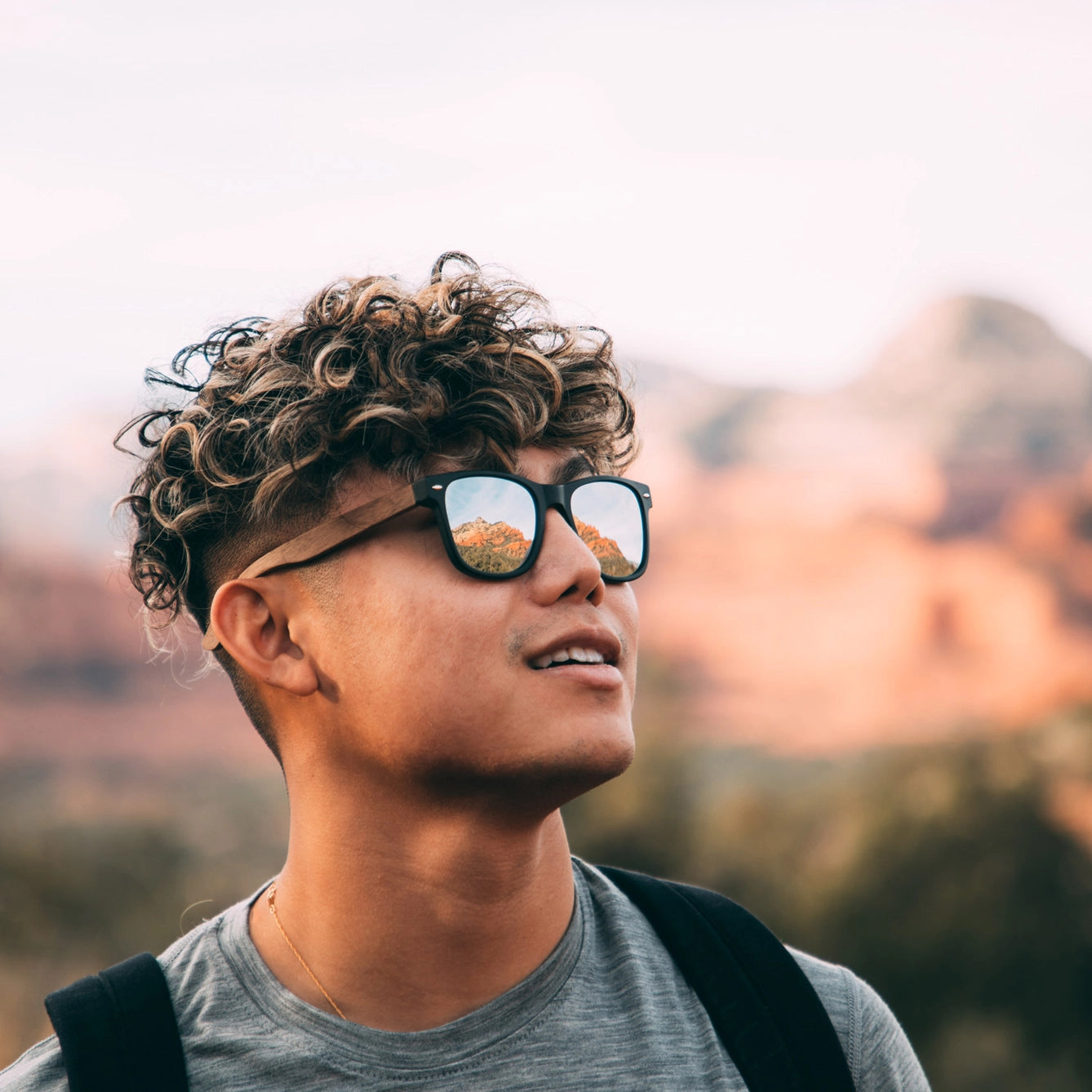 Walnut Wood Sunglasses - Blue Mirrored Polarized Lenses