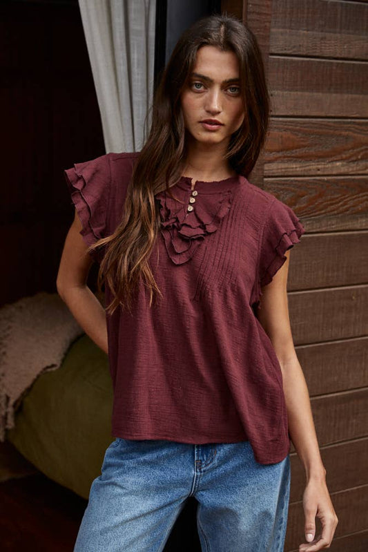 Lacey Woven Button Top