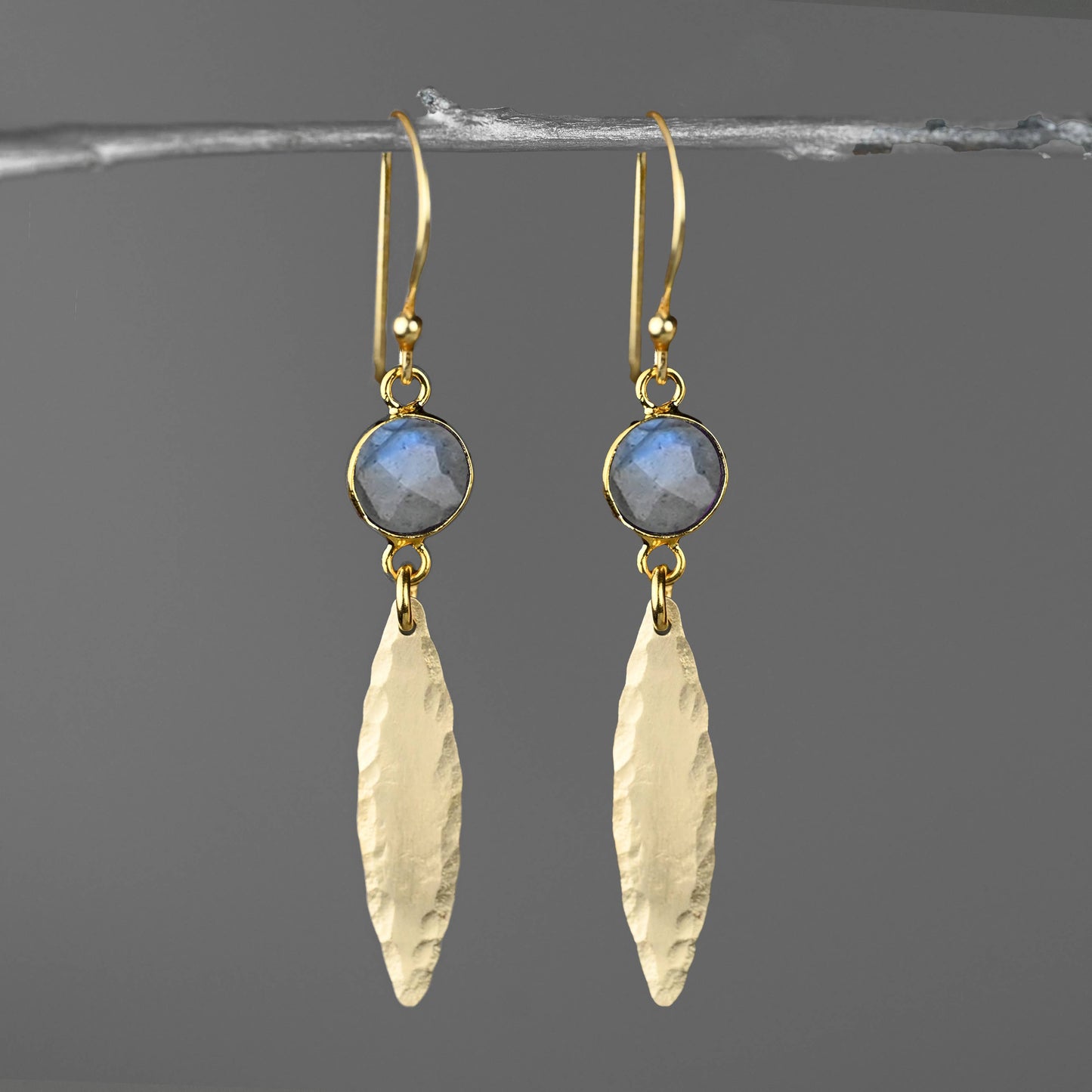 Brass Hammered Marquise Semi Precious Earrings