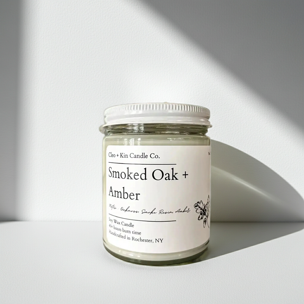 Cleo + Kin Candle Smoked Oak + Amber