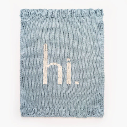 Hi. Hand Knit Baby Blanket Surf Blue
