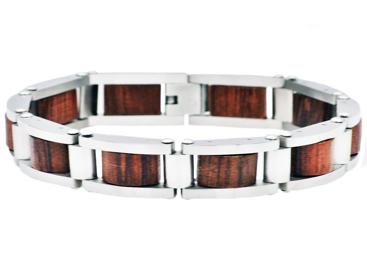 Stainless Steel & Genuine Wood Link Bracelet