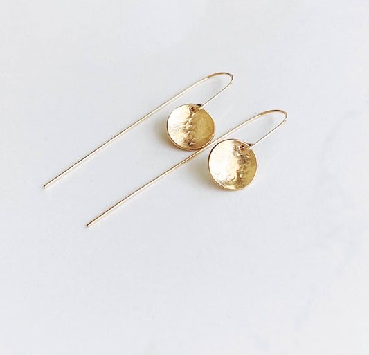 Hammered disk threader earrings-med