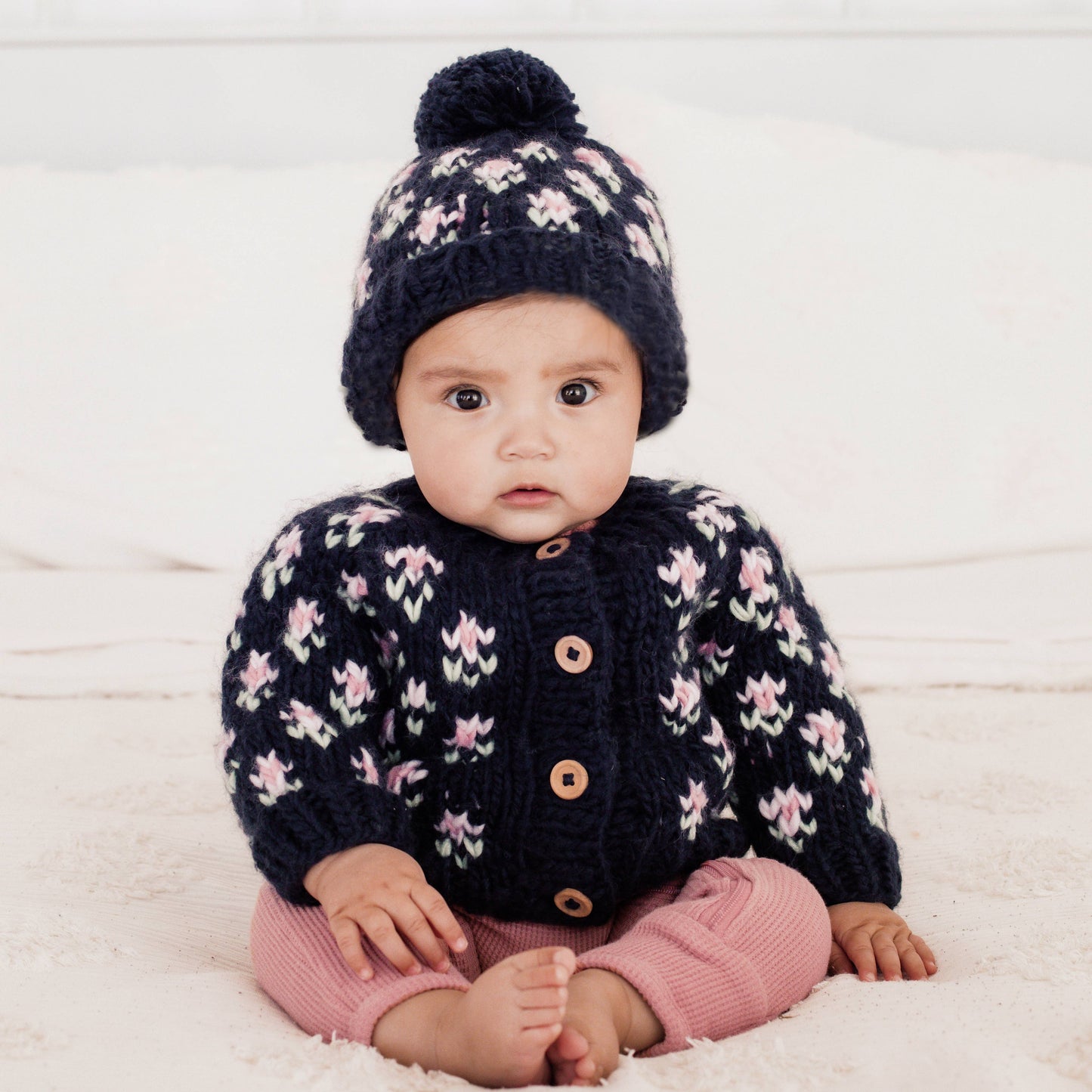 Bitty Blooms Beanie Hat - Indigo