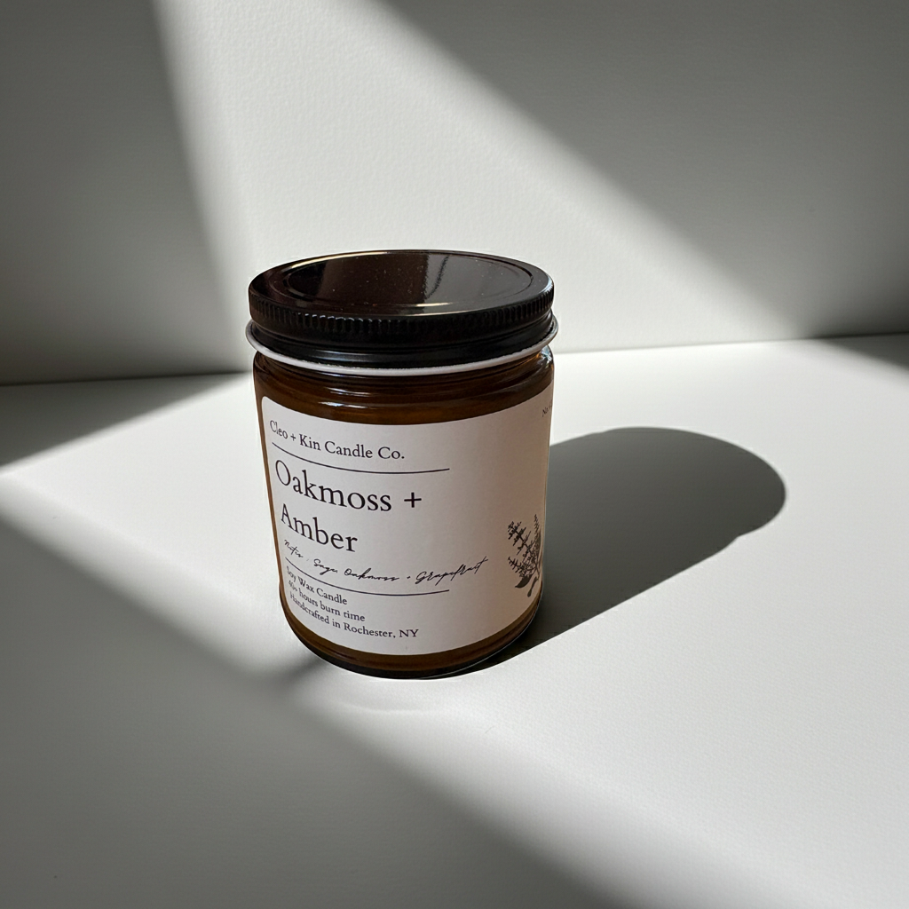 Cleo + Kin Candle Oakmoss + Amber