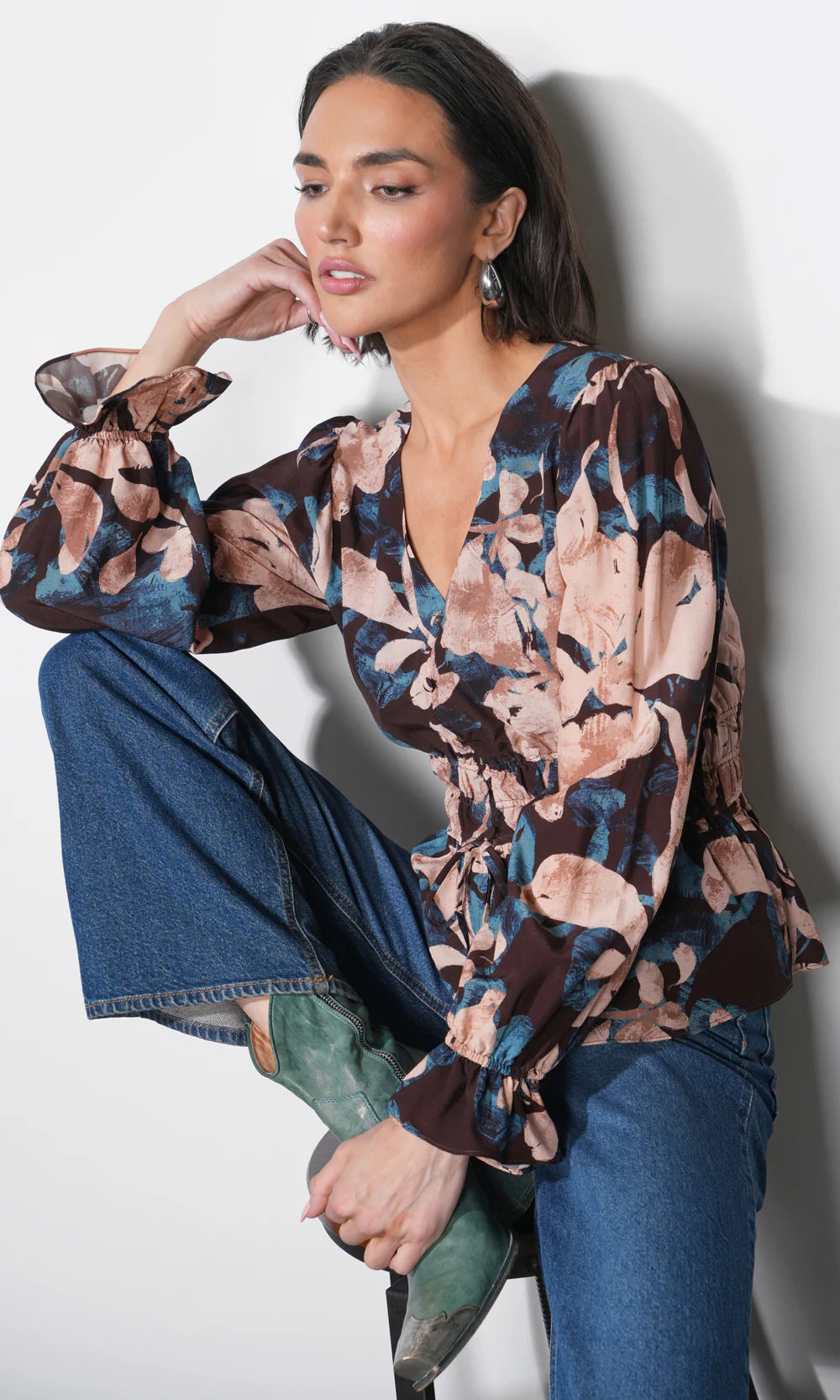 Nicki Printed V Neck Blouse