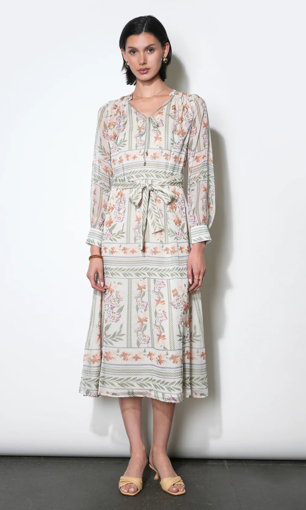Reese Flowy Scarf Print Midi Dress