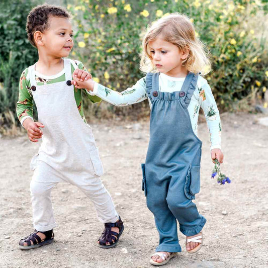 Organic Cotton Overalls - Pinstripe Ruffle