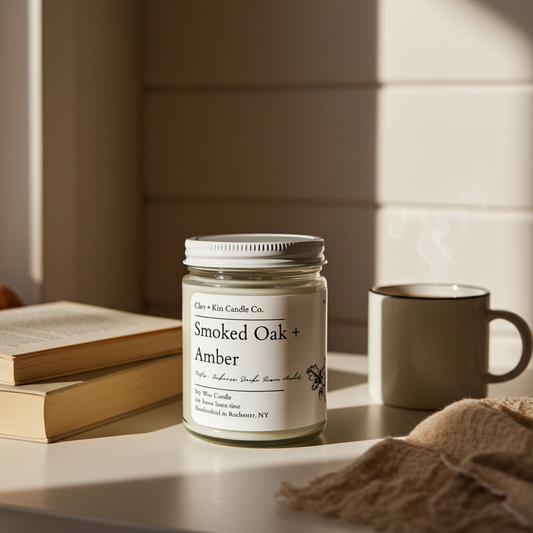 Cleo + Kin Candle Smoked Oak + Amber