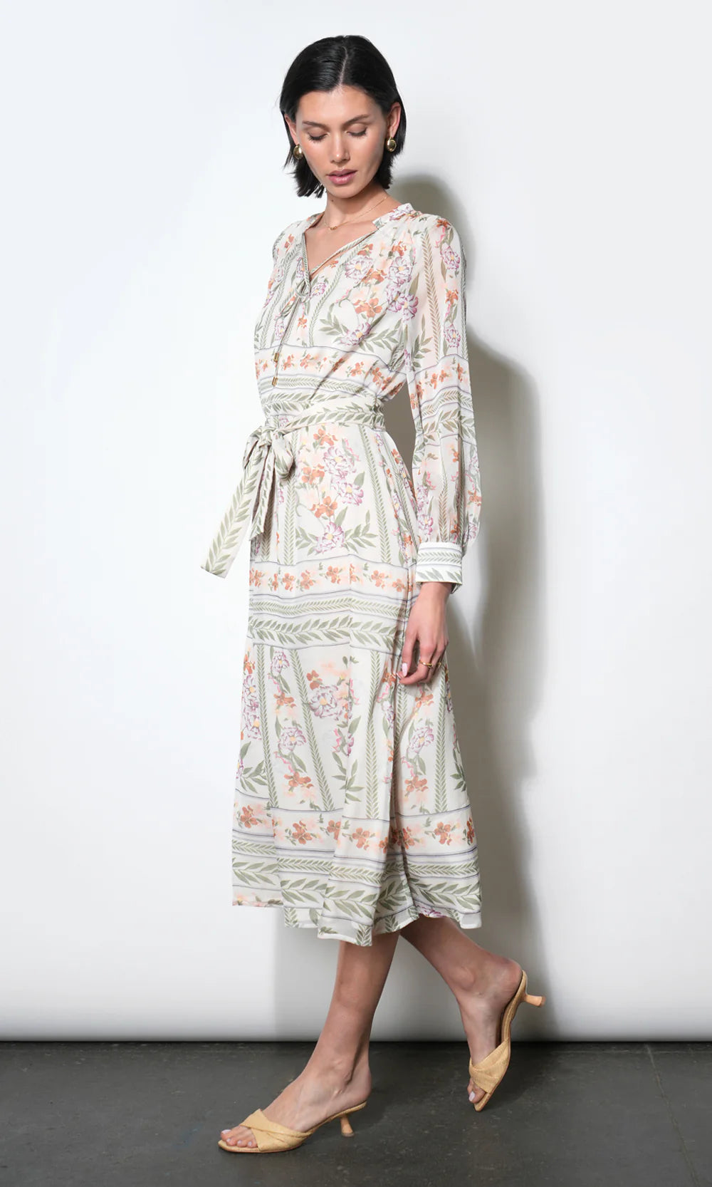 Reese Flowy Scarf Print Midi Dress