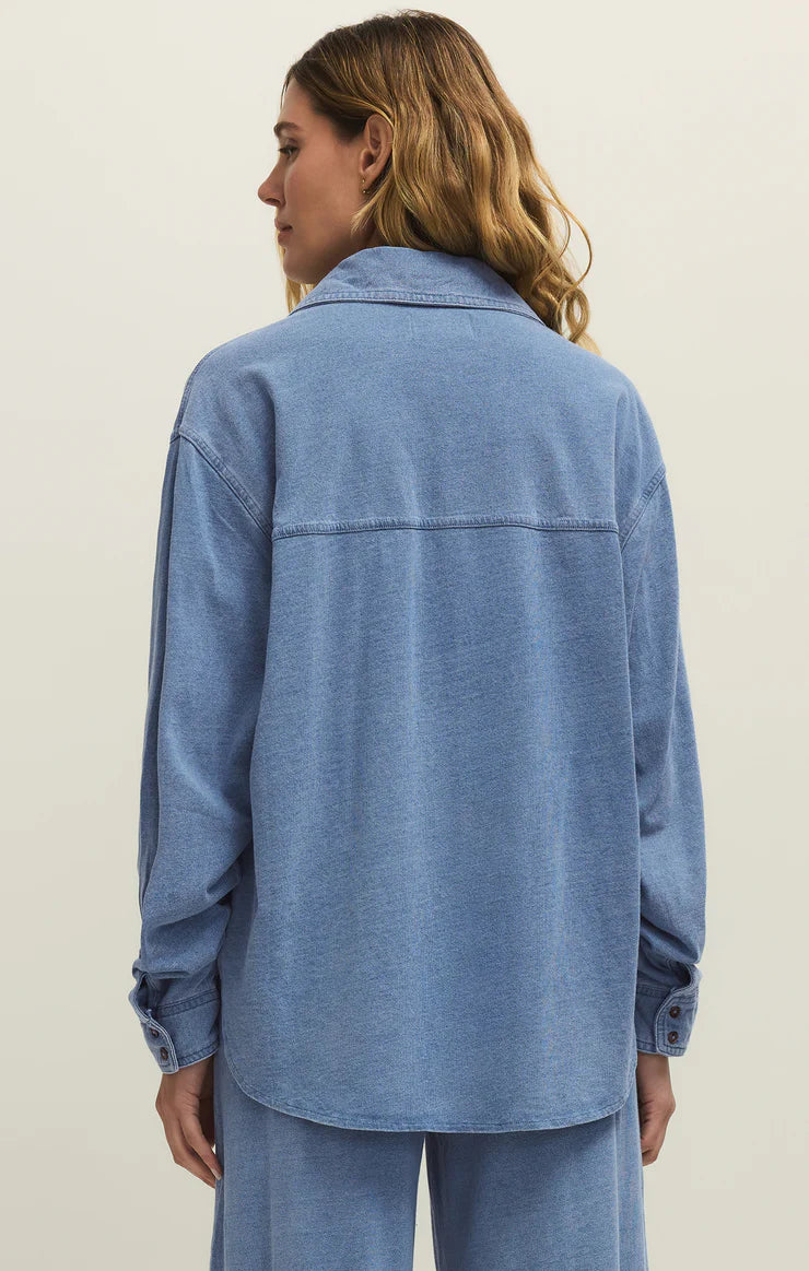 Reese Jersey Denim Button Up