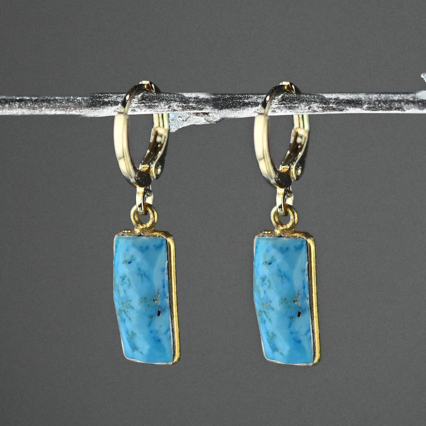 Golden Huggie - Rectangle Semi Precious Earrings