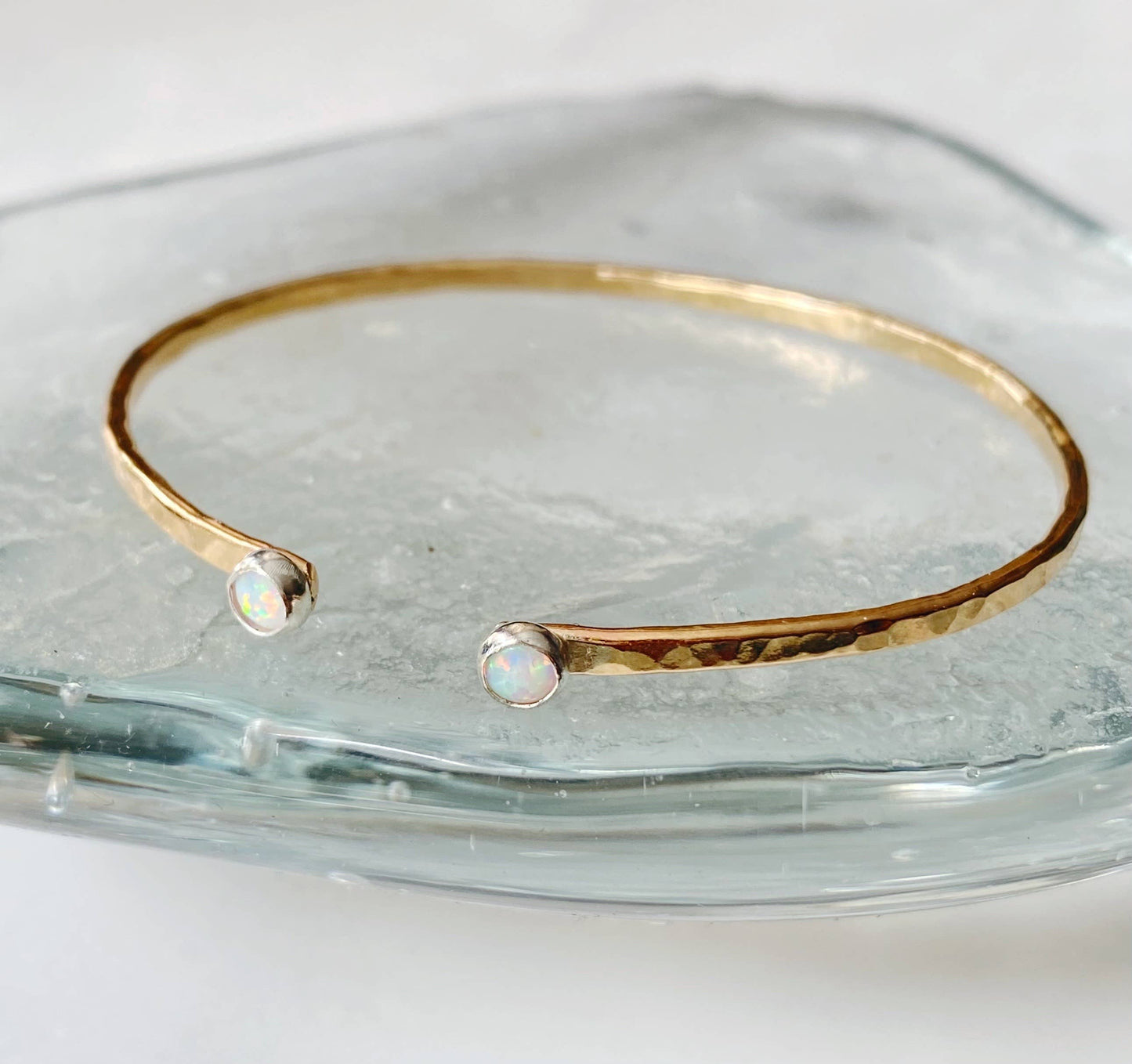 Opal Hammered  Open Cuff