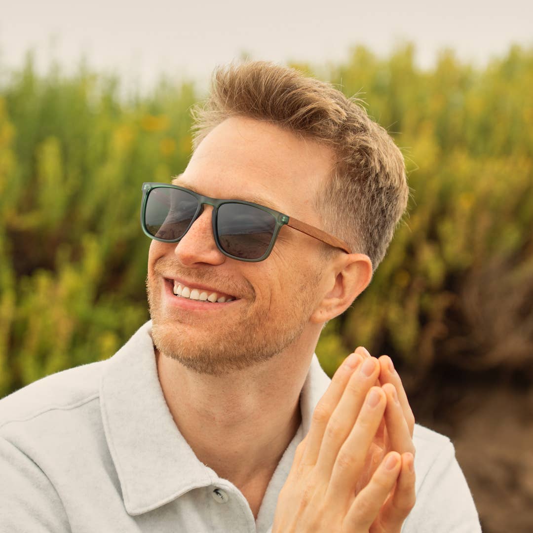 Cali Polarized Sunglasses - Matte Green + Walnut Wood