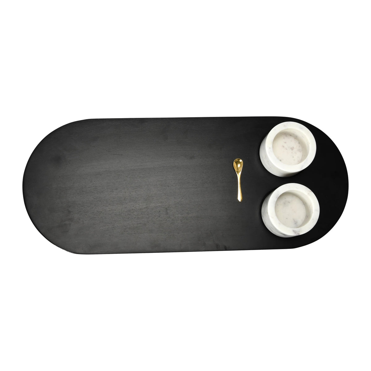 Mango Wood Tray with 2 Marble Bowls + Spoon
