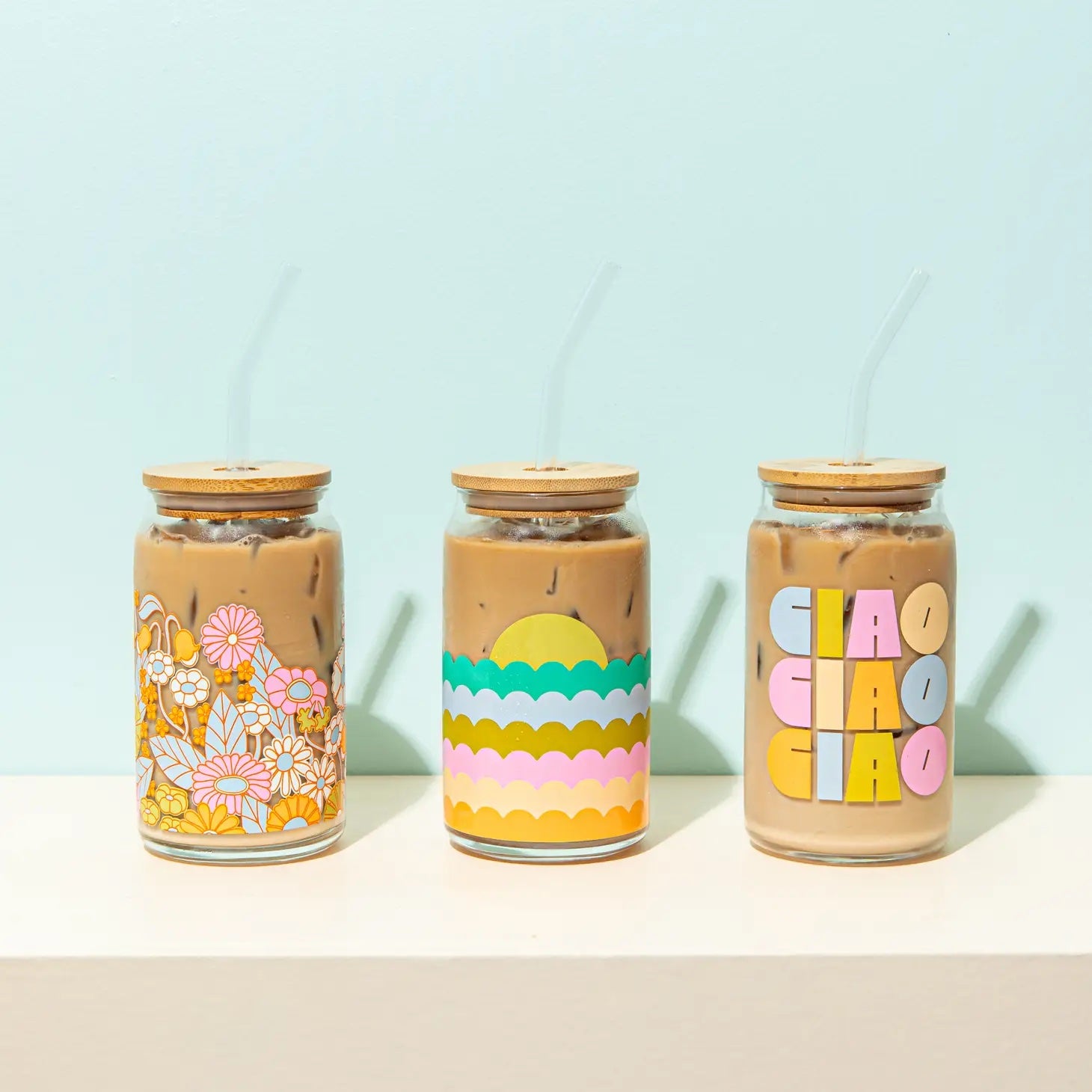 Beer Can Glass w/ Bamboo Lid - Sunset