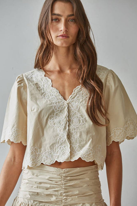 Woven Floral Embroidered Top