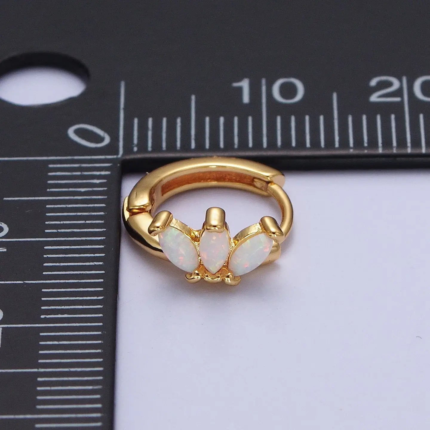 14K Gold Filled White Opal Triple Marquise Huggies