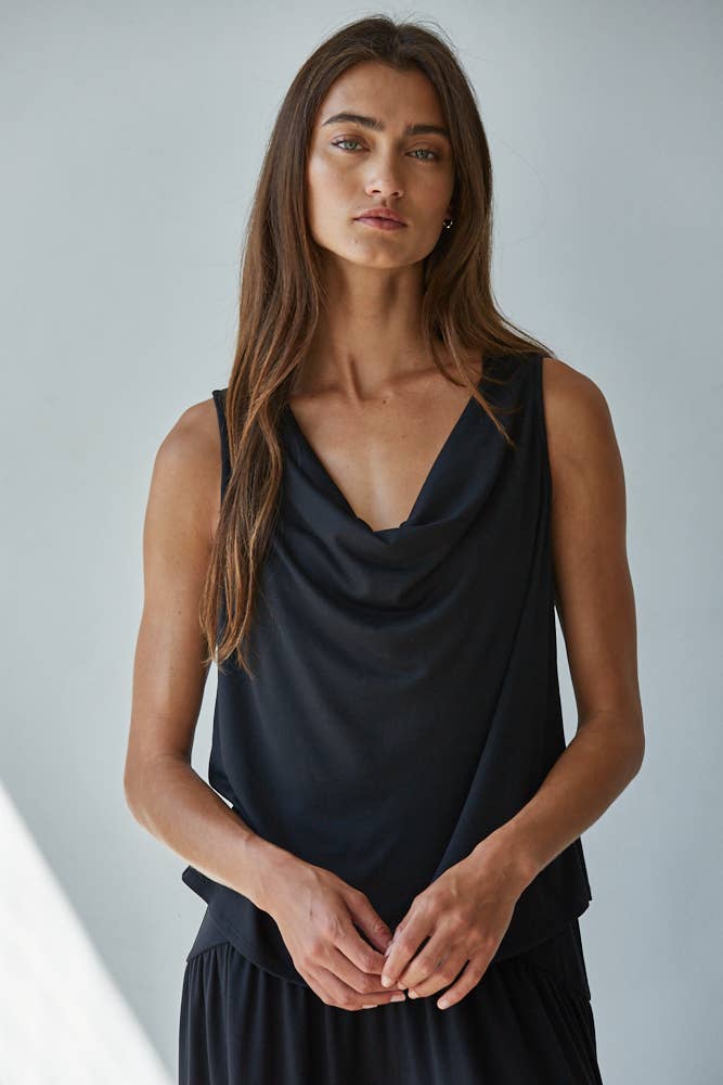 Knit Sleeveless Cowl Neck Top
