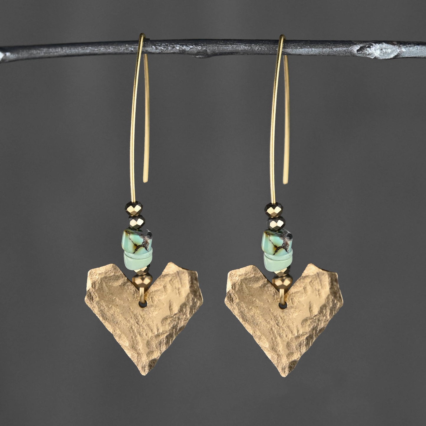 Hammered Brass Heart Wire & Turquoise Jasper Earring