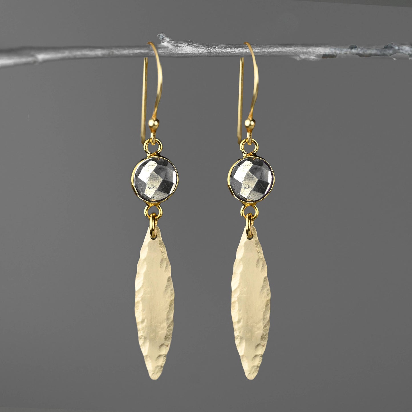 Brass Hammered Marquise Semi Precious Earrings