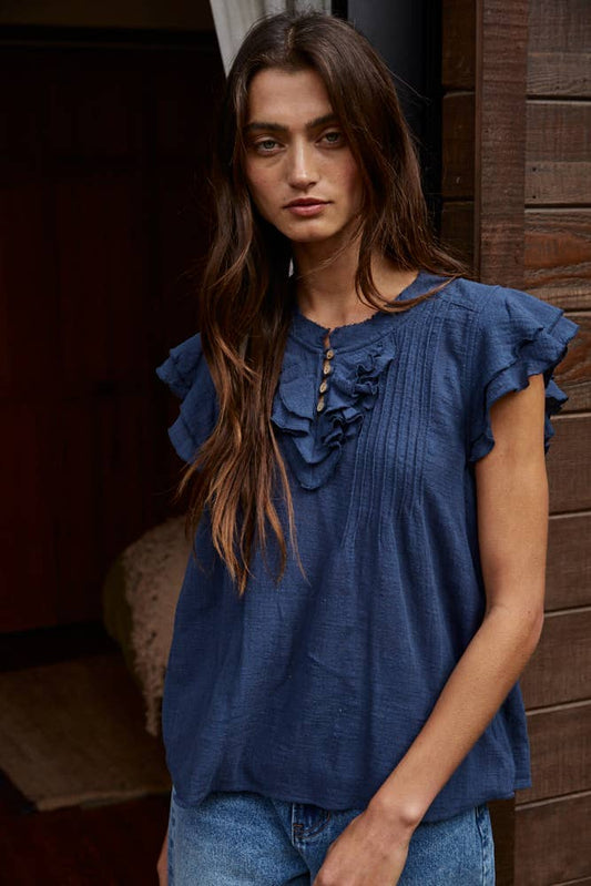 Lacey Woven Button Top
