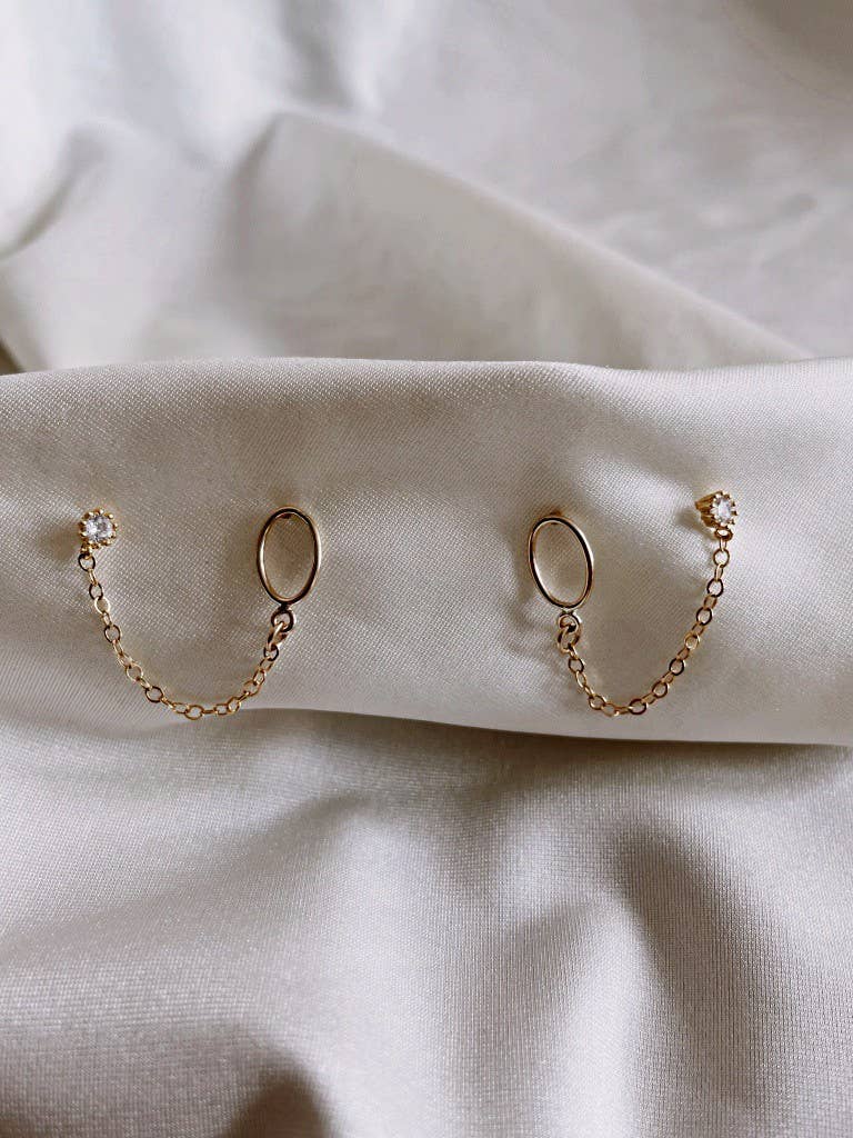 Two Stud Earrings + Chain