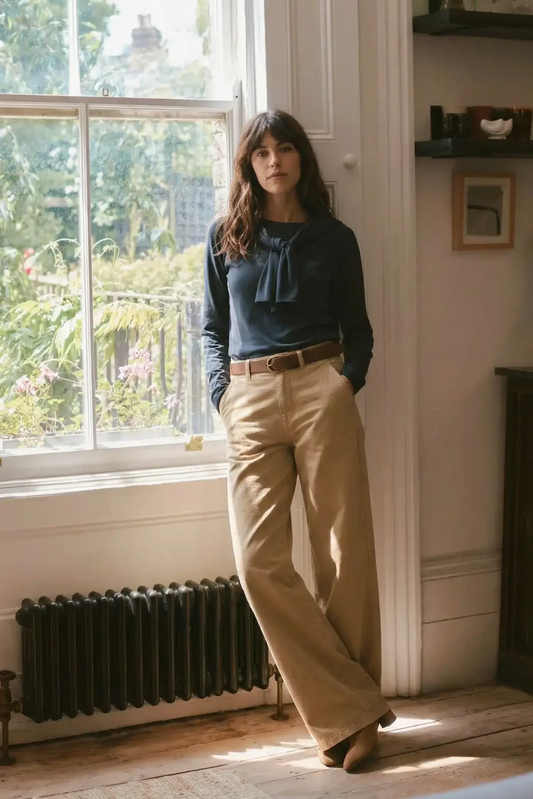 Flora Stretch High Rise Trouser, Almond Buff