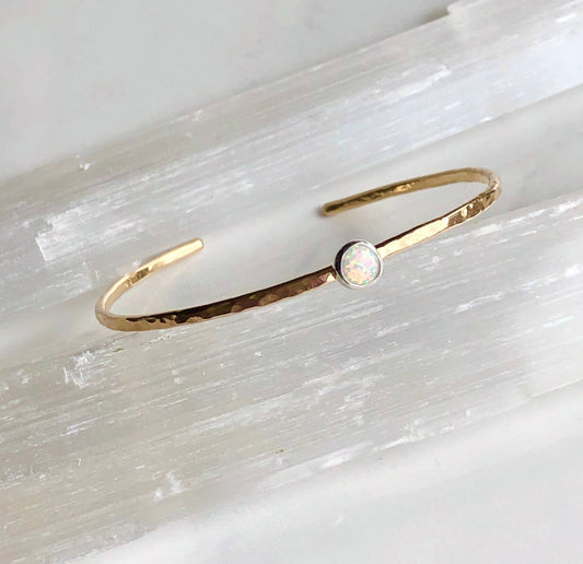 Hammered opal cuff