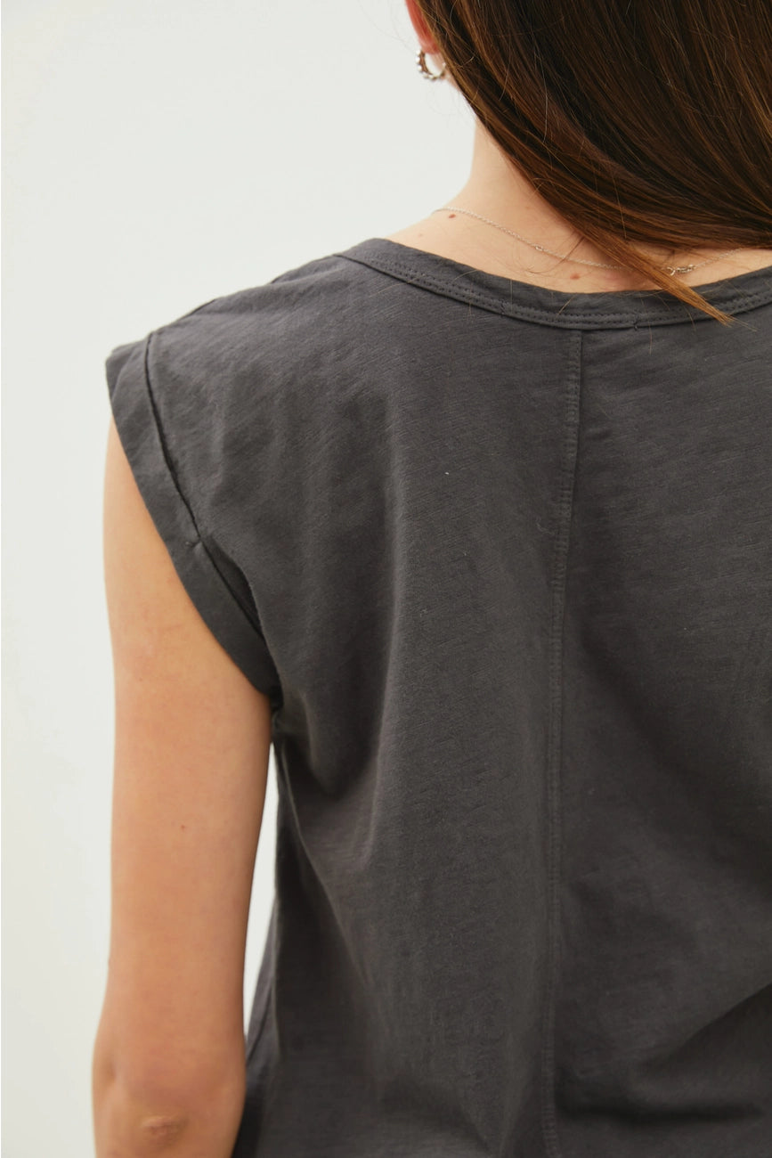 Rhonnie Cap Sleeve Top Charcoal Large