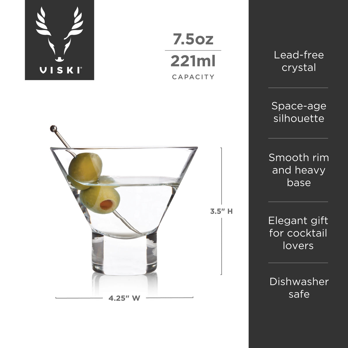 Heavy-Base Stemless Crystal Martini Glasses - Set of 4