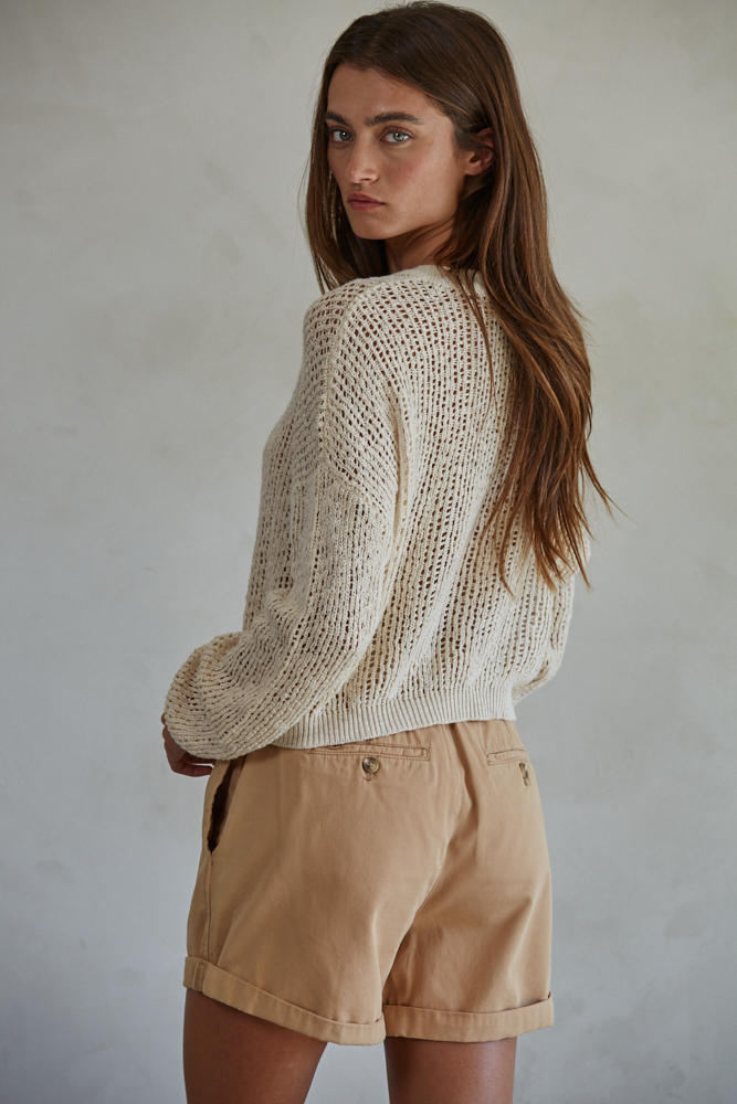 Leighton Henley Pullover Sweater  Cream Small