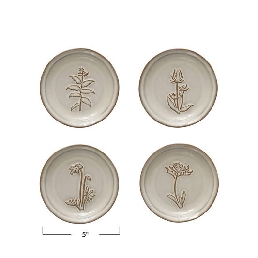 Cream Stoneware Dish with Flowers
