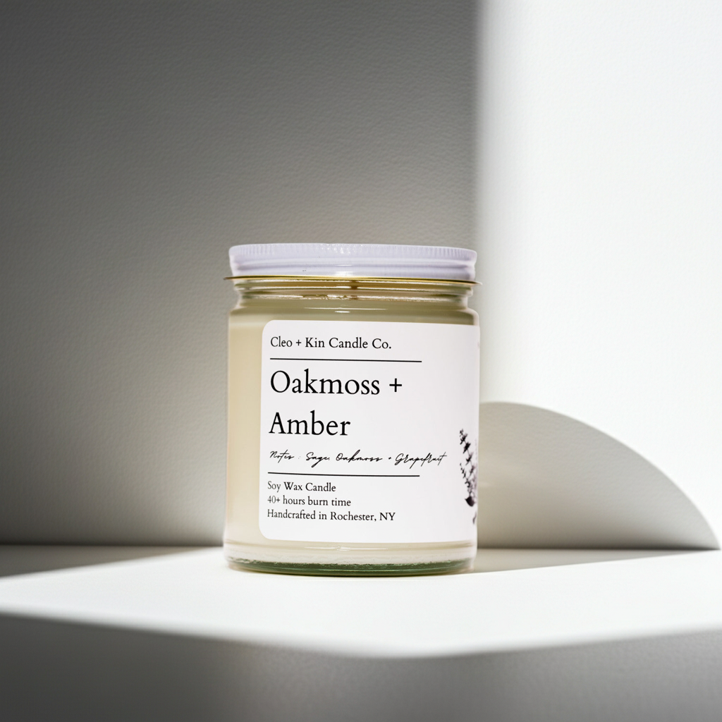 Cleo + Kin Candle Oakmoss + Amber