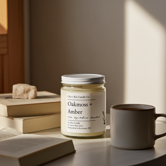 Cleo + Kin Candle Oakmoss + Amber