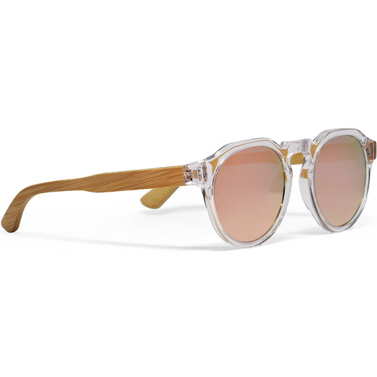 Bamboo Panto Sunglasses Clear Frame Pink Mirrorred