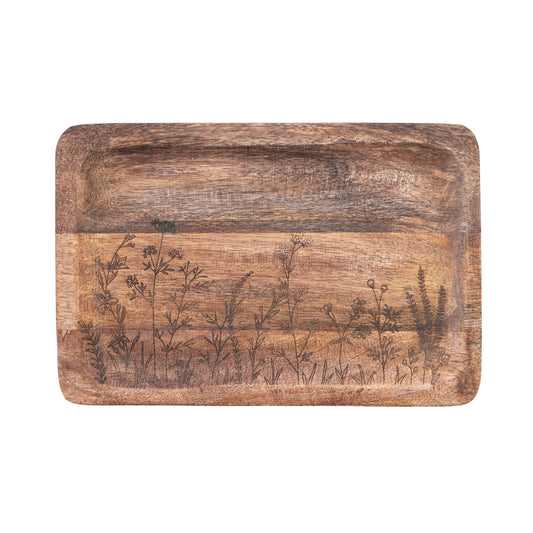 Etched Botanical Wood Tray