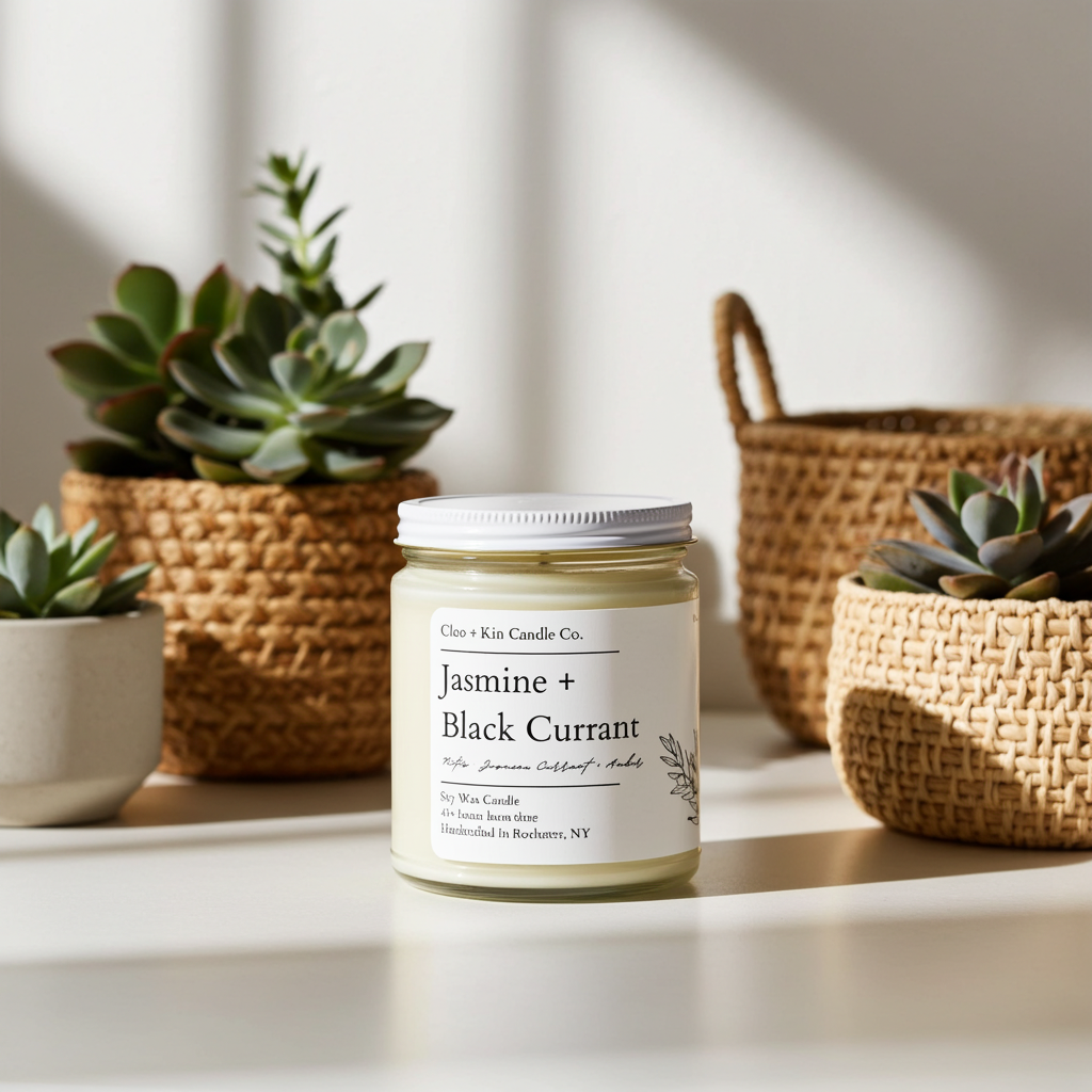 Cleo + Kin Candle Jasmine + Black Currant