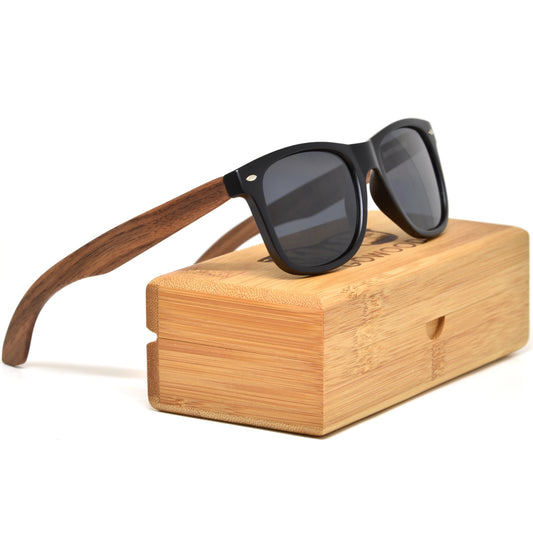 Walnut Wood Sunglasses - Black Polarized Lenses