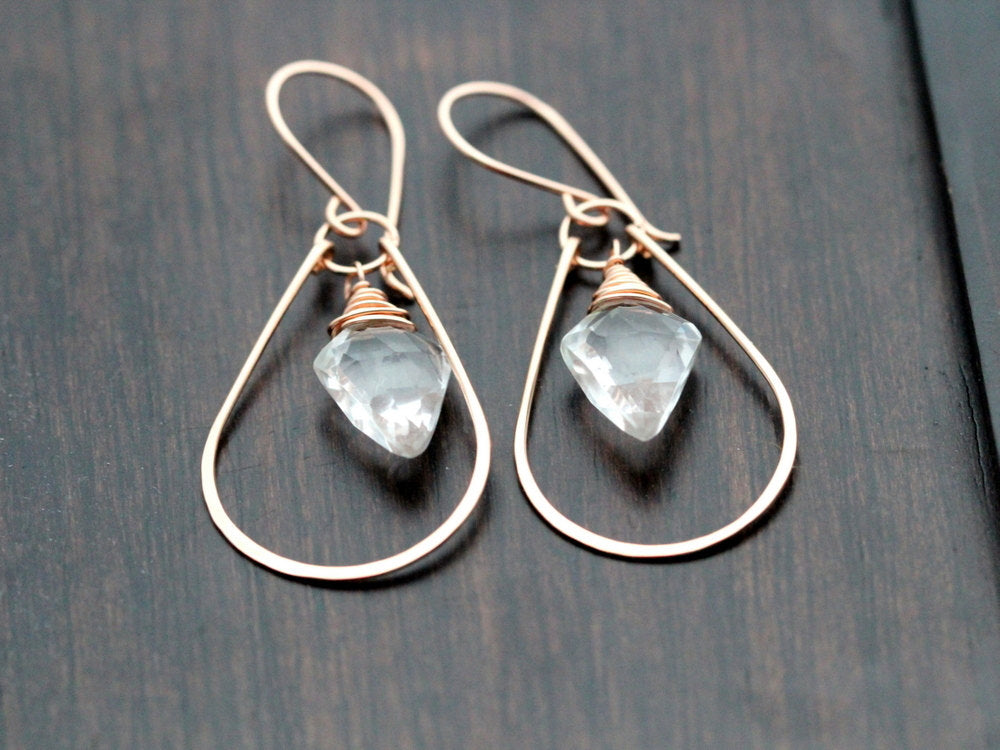 14k Gold Fill Arrow Hoops - Crystal Quartz