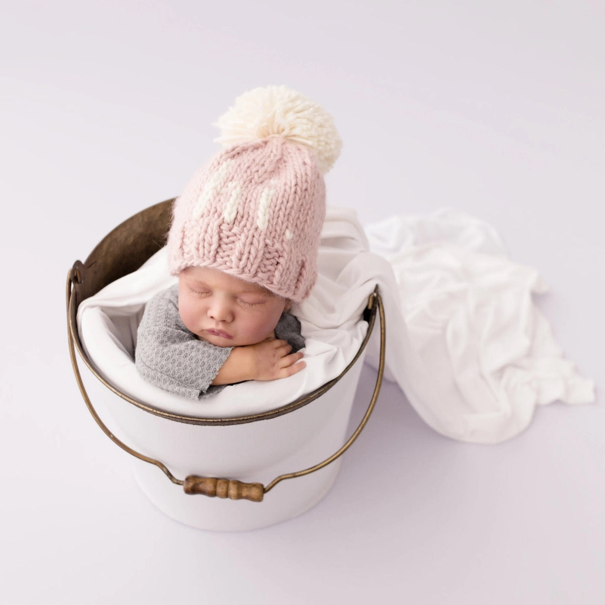 Hi. Hand Knit Beanie Hat Pebble Brown 0-6 M