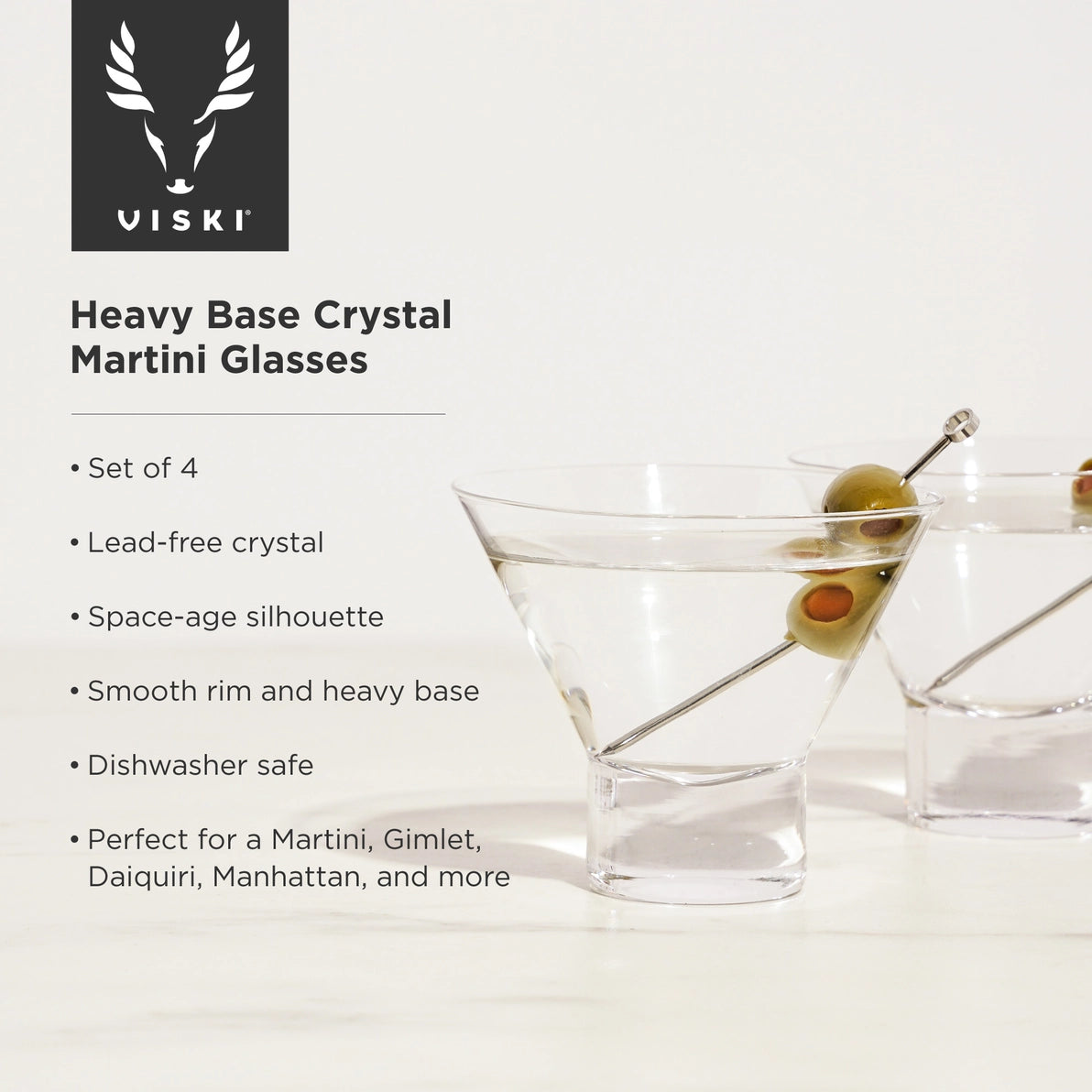 Heavy-Base Stemless Crystal Martini Glasses - Set of 4