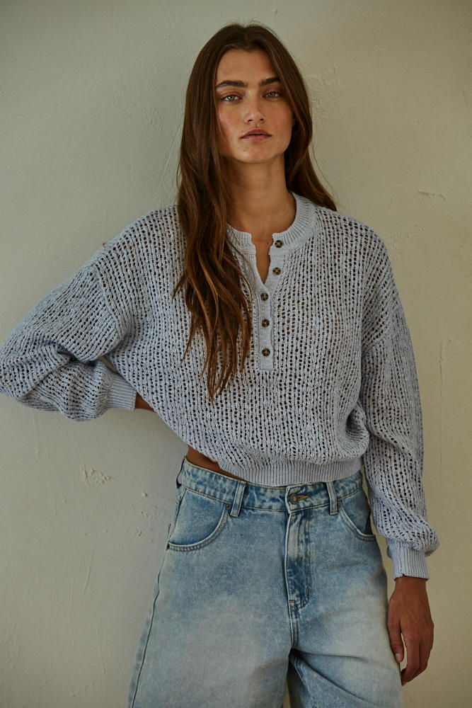 Leighton Henley Pullover Sweater  Cream Small