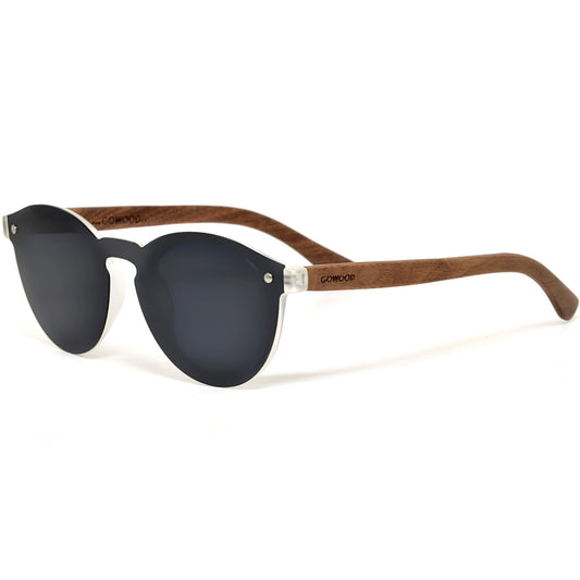 Round Walnut Wood Sunglasses - Black Polarized Lenses