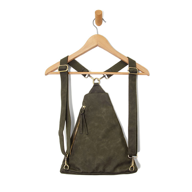 Peyton Double Zip Convertible Backpack Olive