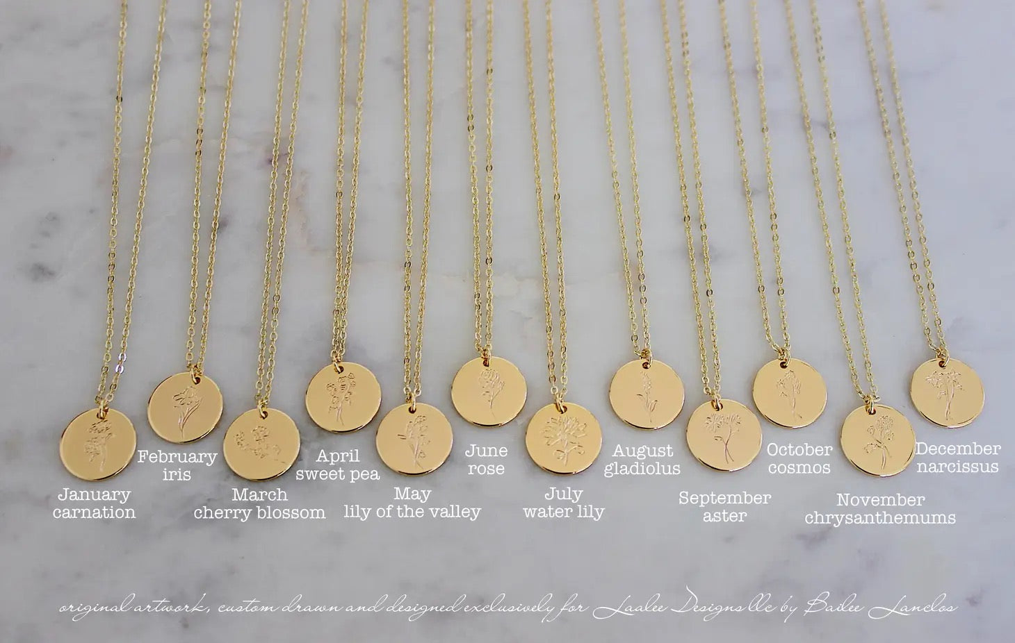 Golden Birth Flower Necklace January - Carnation