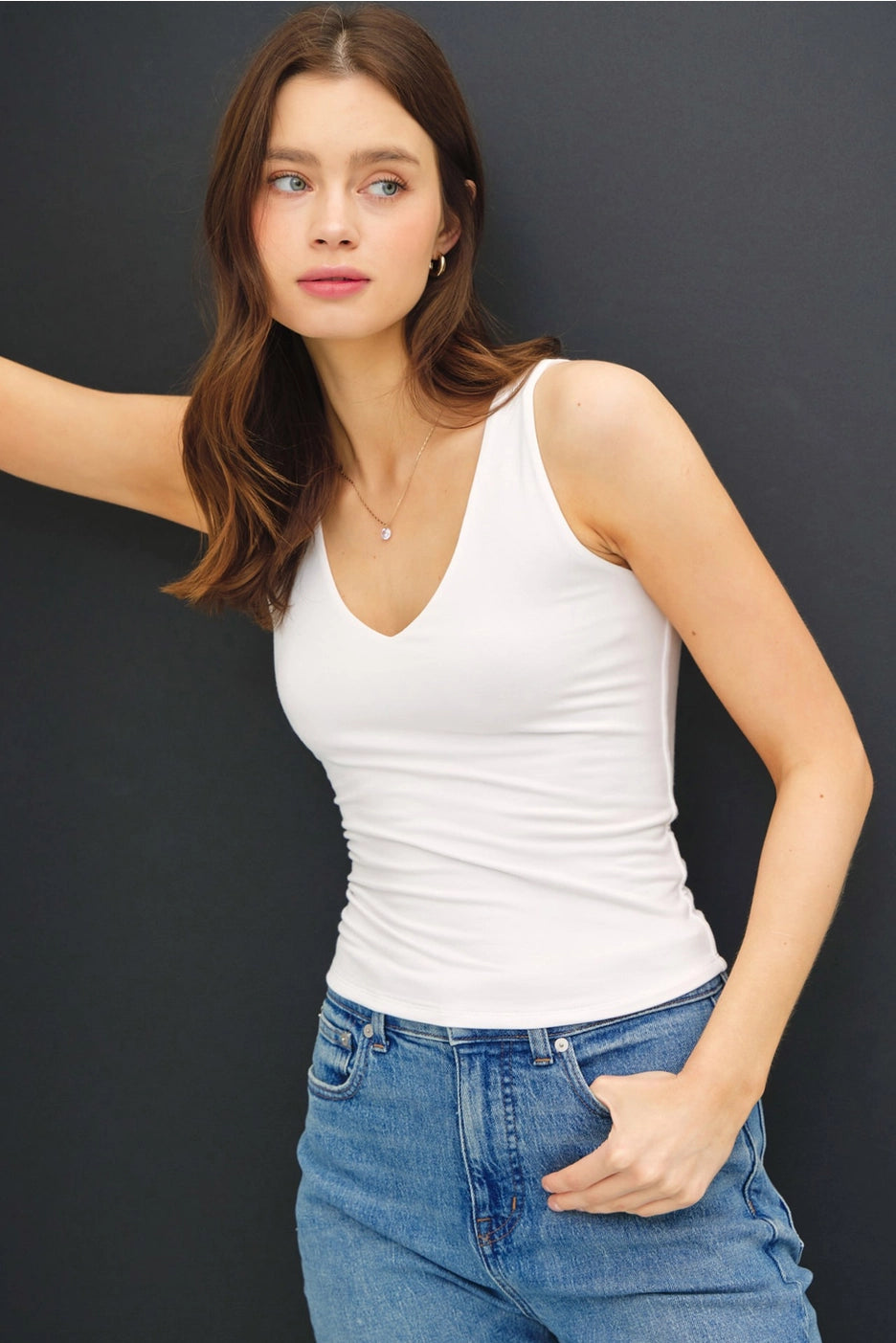 Iris Double Layer V-Neck Tank Black Small