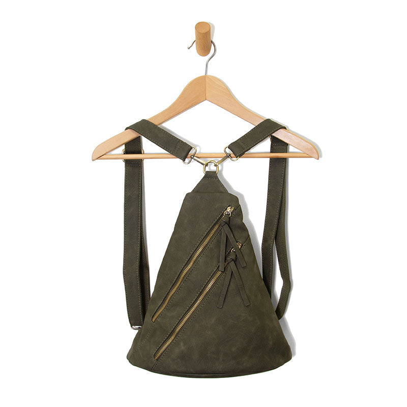 Peyton Double Zip Convertible Backpack Olive