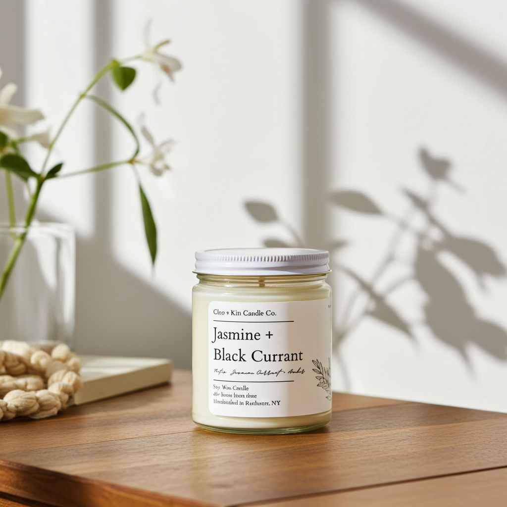 Cleo + Kin Candle Jasmine + Black Currant